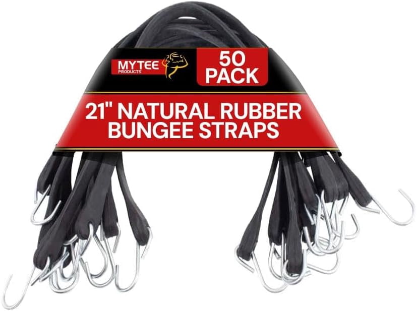50 Pack 21" Natural Rubber Tarp Bungee Straps Tie Down Cords S Hooks Heavy Duty Ideal for Securing Tarps