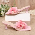 thumbnail image 5 of Kitten Heels for Women Square Open Toe Flower Decor Flip Flops Solid Color Slip on Heeled Sandals Wedding Party Dress Shoes Red Size 9.5, 5 of 8