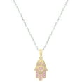 thumbnail image 1 of Dazzlingrock Collection Round Pink Sapphire Hamsa Hand Double Heart Dainty Pendant for Women with 18 Inch Silver Chain (Color Pink, Clarity Highly Included) in 10K Yellow Gold, 1 of 3