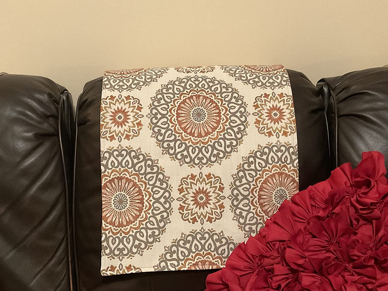 Headrest cover for furniture slipcovers furniture protectors headrest cover recliners Home sofas loveseats theater chairs office chairs recliners RV's Housewarming gifts . RUST Medallion