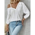 thumbnail image 3 of Charmo Women's One Shoulder Button Down Blouse Long Sleeve Asymmetrical Shirt Tops Textured Collared Blouse Dressy Casual Tops, 3 of 7