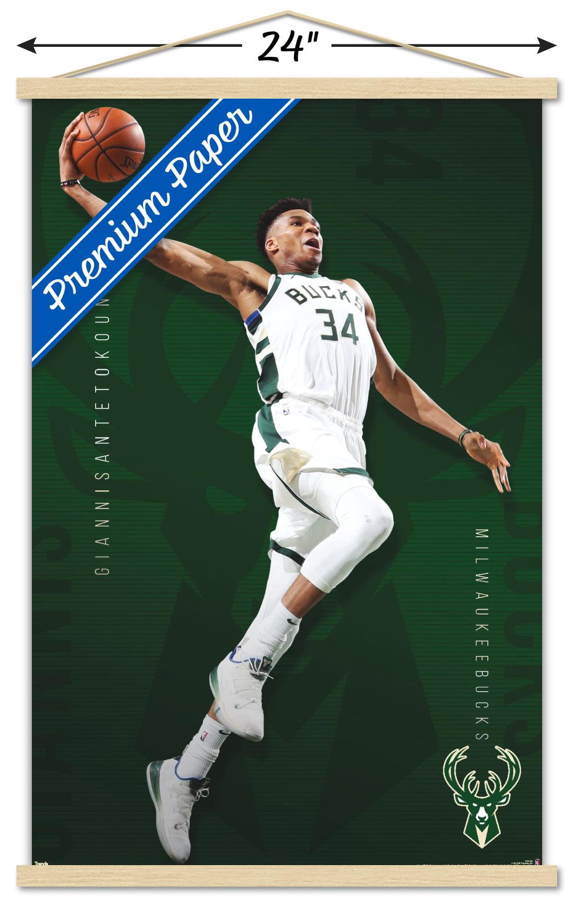 NBA Milwaukee Bucks - Giannis Antetokounmpo 19 Wall Poster with Wooden Magnetic Frame, 22.375" x 34"