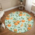 thumbnail image 6 of Washable Round Rugs 3ft Oranges Fruits Circle Rug Non-Slip Soft Non-Shedding Low-Profile White Florals Farmhouse Green Leaves Small Area Rug Carpet for Living Room Bedroom Dining Room Home Decor, 6 of 8