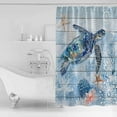 thumbnail image 4 of Small Stall Shower Curtain 36x72 Inch Narrow Half Size Coastal Turtle Bath Curtains Bathroom Decor Blue Nautical Starfish Coral Jellyfish Waterproof Fabric Shower Curtain Set with Hooks 36 Inch, 4 of 6