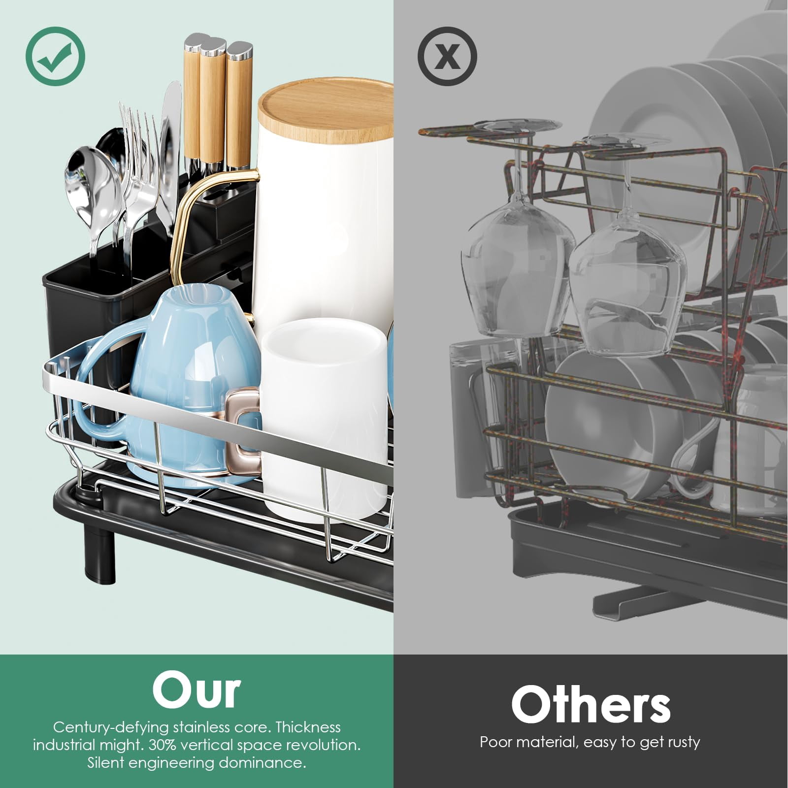 Dish Drying Rack  Stainless Steel Racks For Kitchen Counter Drainer With Removable Utensil Holder Drainboard (black 13''w X 17''l)