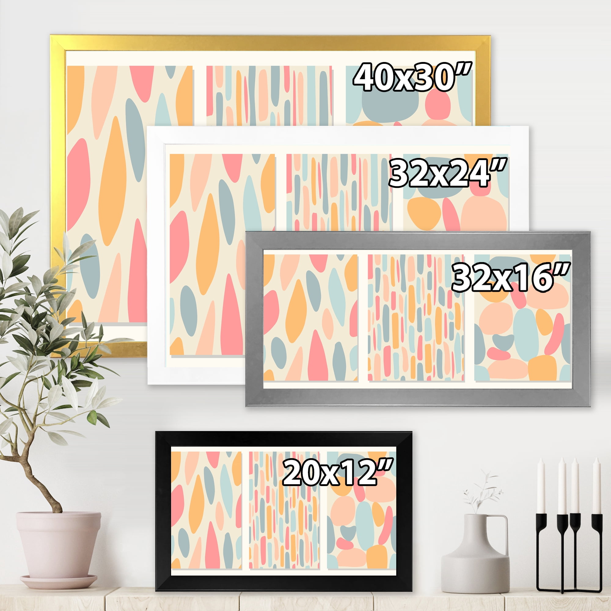 Designart 'Patchwork of Pastel Organic Shapes' Modern Framed Art Print