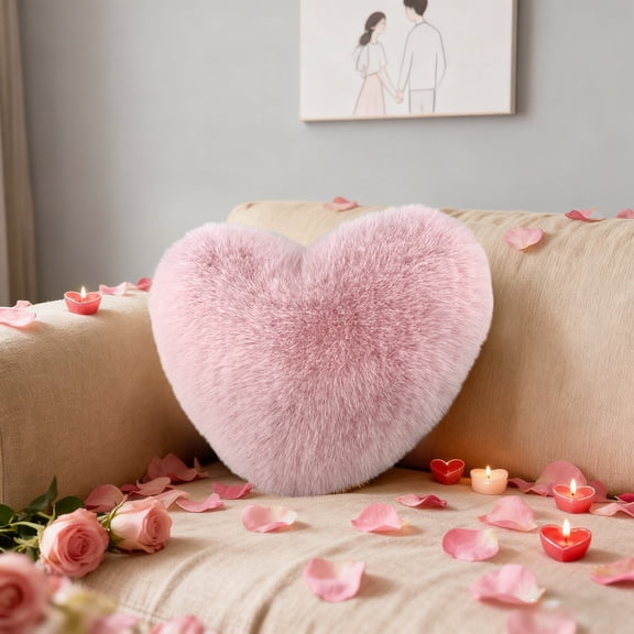 Tuscom Faux Fur Heart Shaped Pillow - Imitation Fox Fur Plush Throw Pillow for Couch, Wedding Gift, Valentine's Day Present, Soft Long Hair Heart Cushion for Sofa and Home Decoration, 15.74x11.81in
