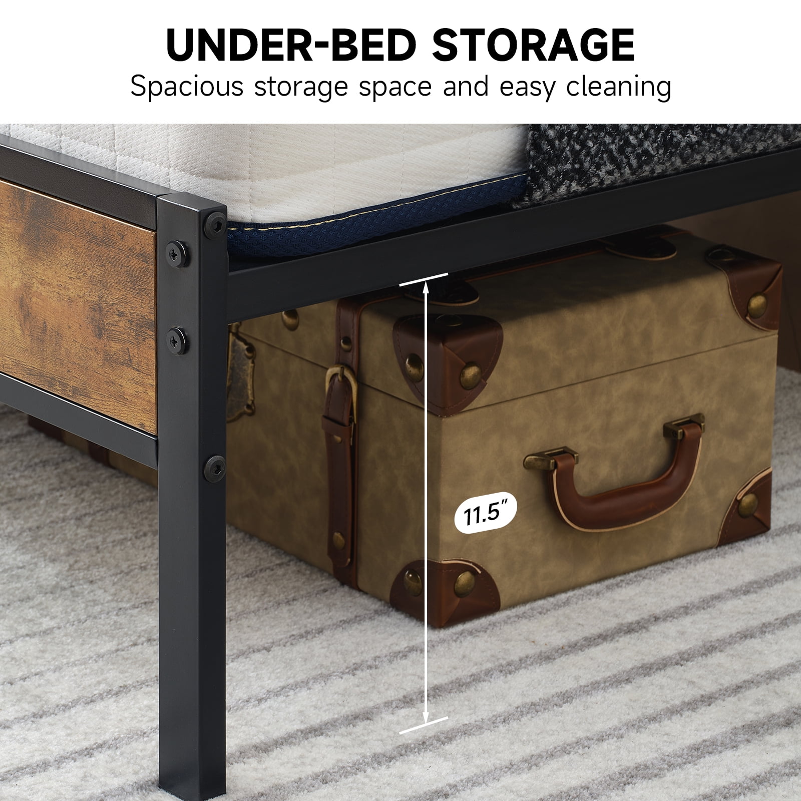 Z-HOM,Metal Platform Bed Frame with Wooden Headboard and Footboard, Twin Size