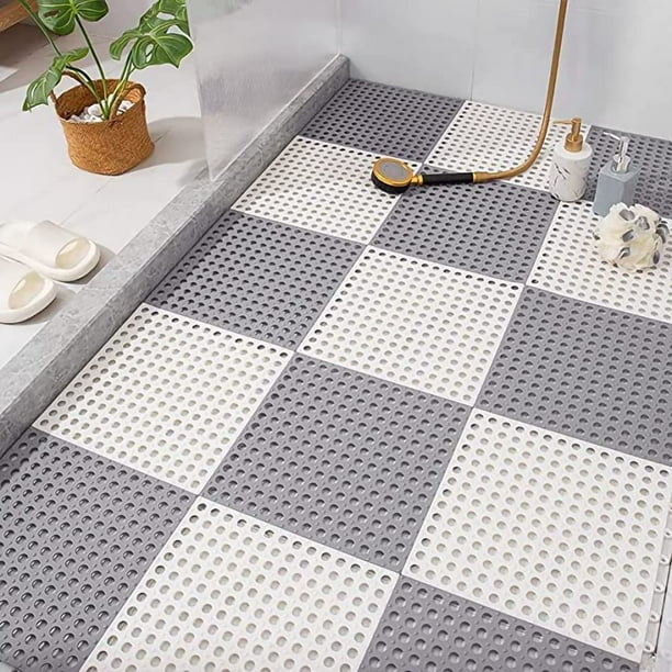 Amdohai 10 Pcs Interlocking Rubber Floor Tiles with Drain Holes DIY Size