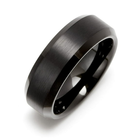 8 mm Black Tungsten Ring with Beveled Edges, ring sizes 9 to 13
