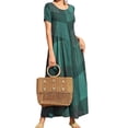 thumbnail image 2 of Viikei Women's Beach Holiday Sundress Flowy,Women Short-Sleeve Round Neck Color-Block Loose Casual Solid Maxi Dress Green XXXXL, 2 of 5