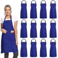 thumbnail image 1 of 12 Pack Plain Bib Aprons With 2 Pockets - Blue Unisex Commercial Apron Bulk For Kitchen Cooking Restaurant Bbq Painting Crafting, 1 of 2