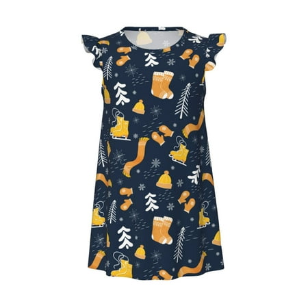 Girls Nightgowns - Scarf Ski Shoes sock Soft Comfort Flutter Sleeves Night Sleep Dress Sleepwear for Toddler Girl Pajamas Pjs
