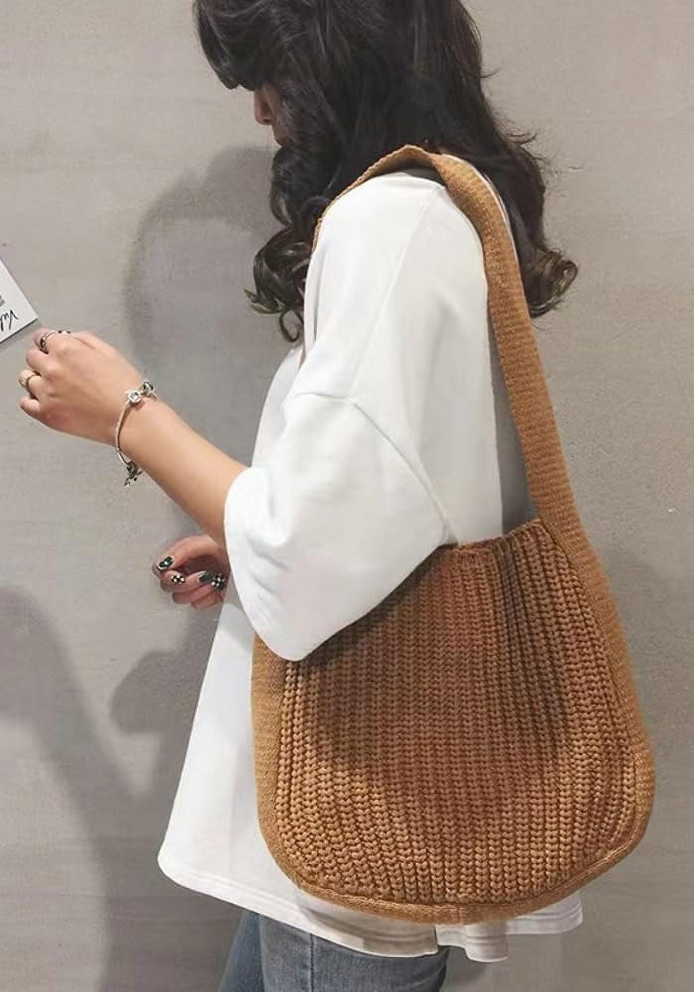 Kukuzhu Women's Hobo Bag Crocheted Shoulder Bag Large Knitted Handbags Tote Aesthetic Purse Top Handle Bag