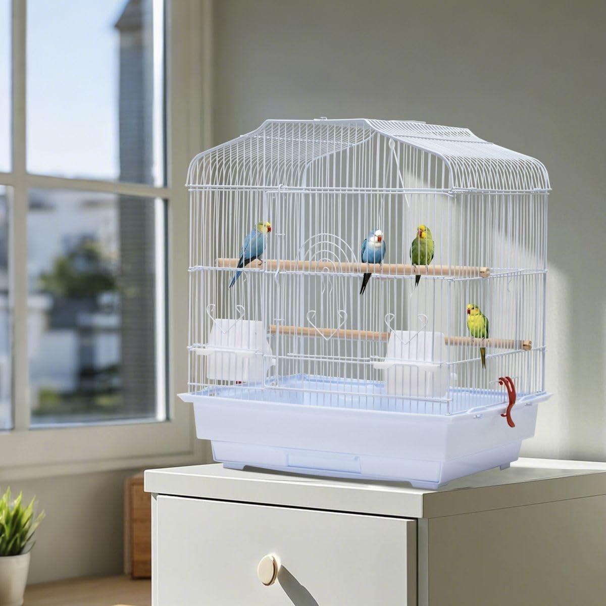 20.5" Portable Travel Bird Cage, Parakeet Cage with Handle, Wooden Perches and Container, Portable Birdcage for Small Parrots, Budgie, Canaries, Cockatiel, Finches Budgies, Conures