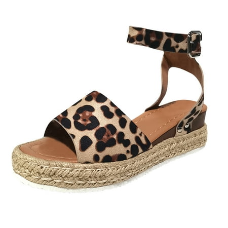

Wiueurtly Wedges Retro Sandals Buckle Fashion Women Peep Leopard Summer Sandals Toe Strap Women s sandals Womens Leopard Sandals Size 8 Shoes Sandals New 11 Womens