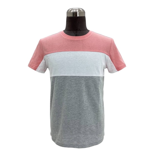 Playera George Talla EG de Bloques Gris con Rosa y Blanco
