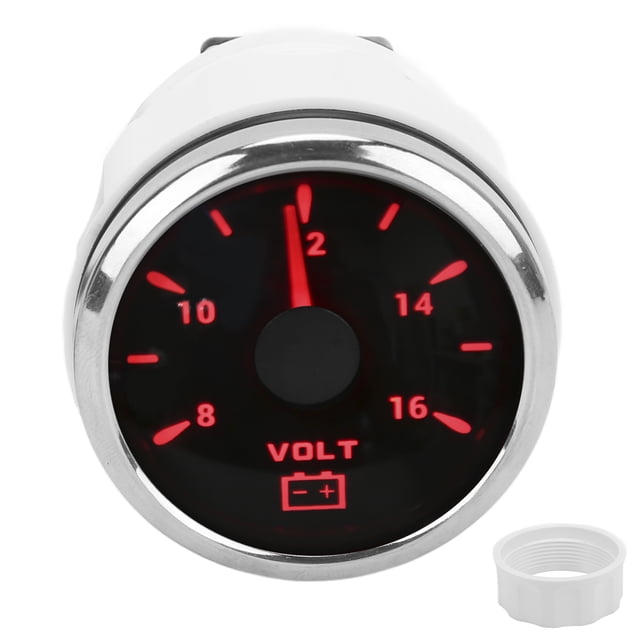 Boat Voltmeter, Universal Marine Voltage Gauge IP67 Waterproof 7 Colors Backlight 8-16V For RVs For Yachts White,Black