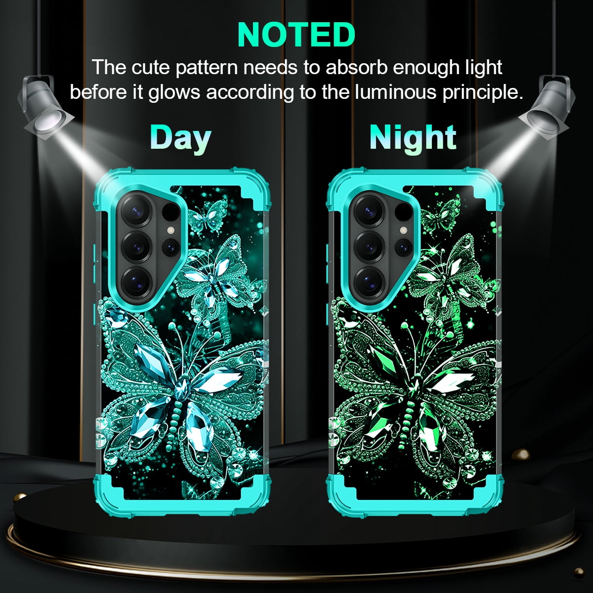 Casetego for Samsung Galaxy S26 Ultra 5G Case,Glow in The Dark Three Layer Heavy Duty Sturdy Shockproof Protection Rugged Hard PC+Soft TPU Bumper Case for Galaxy S26 Ultra,Green Black Butterfly