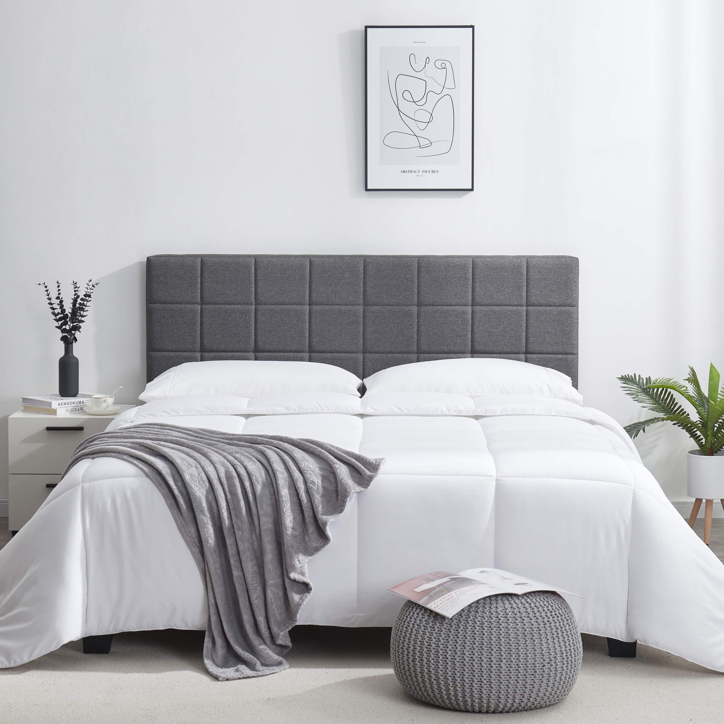 LammaLoe Square Tufted Upholstered King Headboard with Adjustable Height, Grey, King