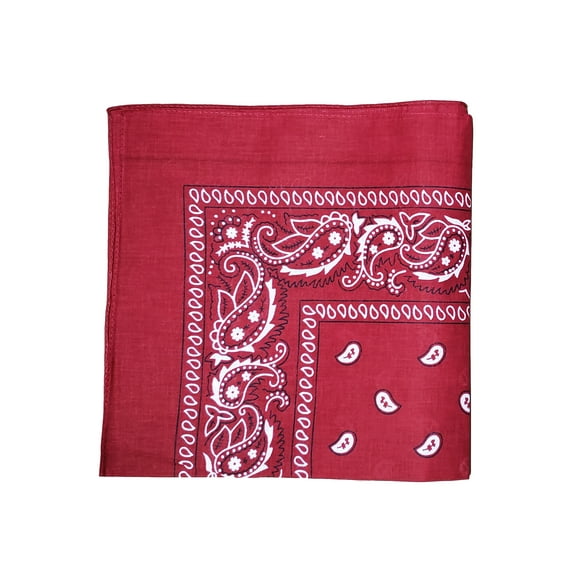 Cowboy Cotton Dozen Bandana Scarf Paisley Solid 12 Pack, Paisley Burgundy