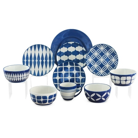 - Baum Retro Geometric Multi Print Blue 16-Piece Dinnerware Set