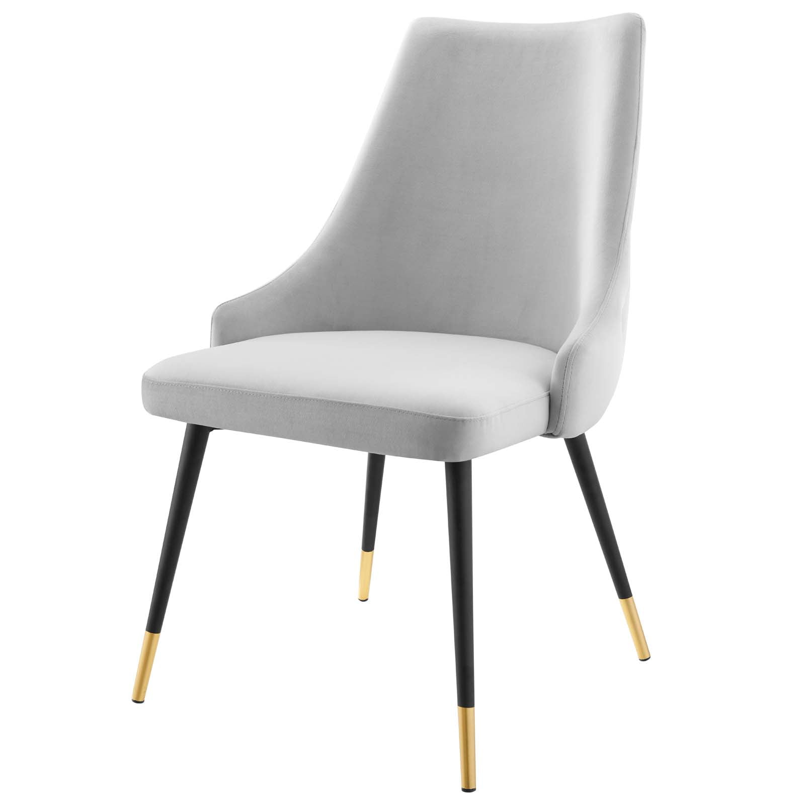 Light Gray Velvet Tufted Dining Side Chair with Gold Accents