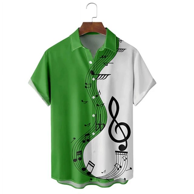 Men's Shirt Summer Hawaiian Shirt Pattern Print Fashion Music Notes Outdoor Street Short Sleeved Printed Clothing Designer Style