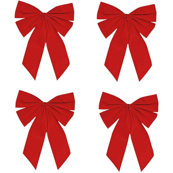 Red Holiday Velveteen Bows for Christmas Supplies and Decorations, 15" x 11" Inch (Pack of 4)