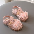 thumbnail image 6 of kamemir Infant Baby Girls PU Leather Soft Close Toe Sandal Crib Shoe Summer Non-Slip Sandals Flower Princess Flat Shoes(Pink,5), 6 of 6