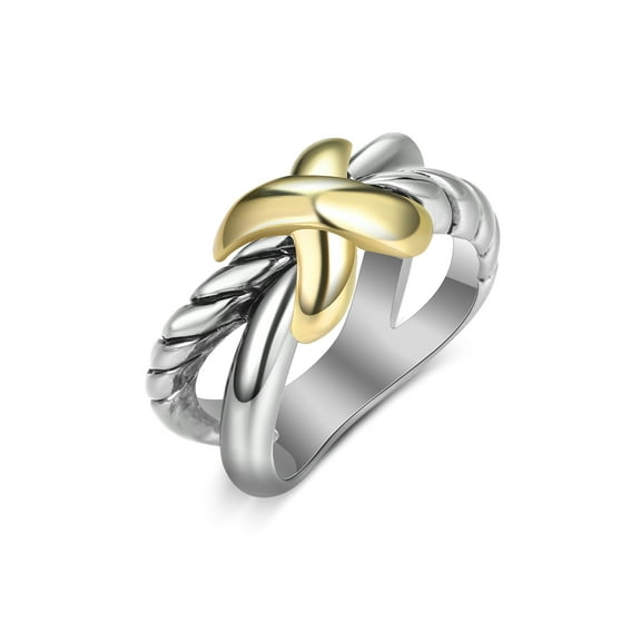 Mytys Silver Statement Rings for Women Fashion Gold Knot Band Ring Crossover X Cocktail Rings Twisted Cable Wire Ring Designer Jewelry Mothers Day Birthday Gifts for Her