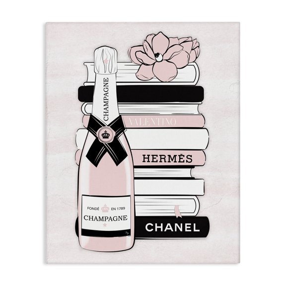 Stupell Industries Art Deco Pastel Stacked Books Champagne Polished Glam Emblem Canvas Art, 24 x 30, by Martina Pavlova