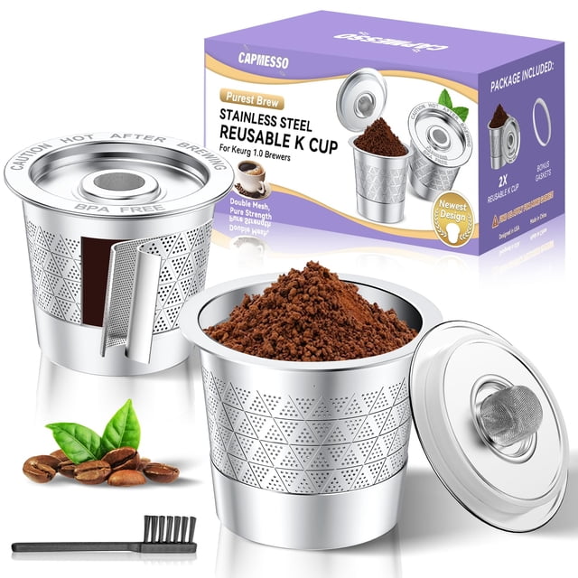 CAPMESSO - Copas K reutilizables para keurig: cápsulas de café recargables de acero inoxidable para cafetera Keurig 1.0, filtros de café mejorados de doble malla para