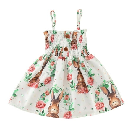 

MPWEGNP Easter Toddler Kids Baby Girls Sling Dress Rabbit Floral Print Sleeveless Strap Princess Knee Length Bunny Sundress Long Sleeves Dresses 5t Girls Size 12 Christmas Outfit