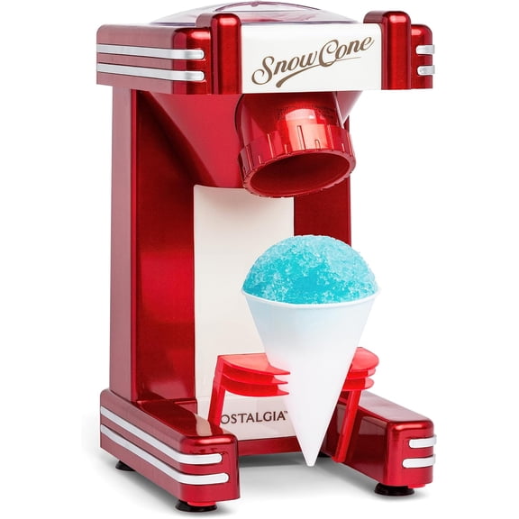Visualz Snow Cone Shaved Ice Machine - Makes 20 Icy Treats - Includes 1 Reusable Plastic Cup - Retro Red