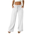 thumbnail image 6 of Miluxas Women's Paperbag Waist Wide Leg Pants Solid Color High Waist Drawstring Work Casual Trousers with Pockets for Vacation Travel White, 6 of 6