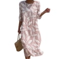 thumbnail image 2 of Ayolanni Fall Dresses for Women Crew Neck Floral 3/4 Sleeve A-Line Maxi Dress Flowy Beach Pleated Boho Long Dress Pink XL, 2 of 7