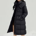 thumbnail image 3 of Wdfiry Long Coat for Women Solid Color Casual Cotton Thick Winter Slim Down Jacket Coat Plus Size Hooded with Pockets Overcoat Clothes, 3 of 7