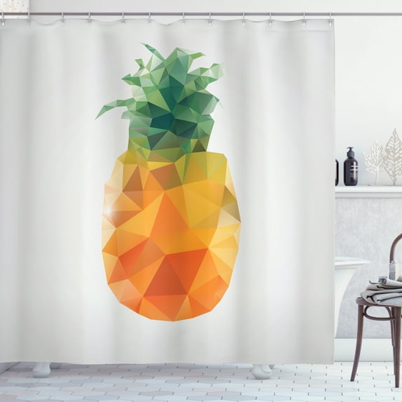 Green and Orange Shower Curtain, Geometric Polygonal Fruit Angular Triangles Abstract Art Design, Fabric Bathroom Set with Hooks, 69W X 84L Inches Extra Long, Fern Green and Orange, by Ambesonne