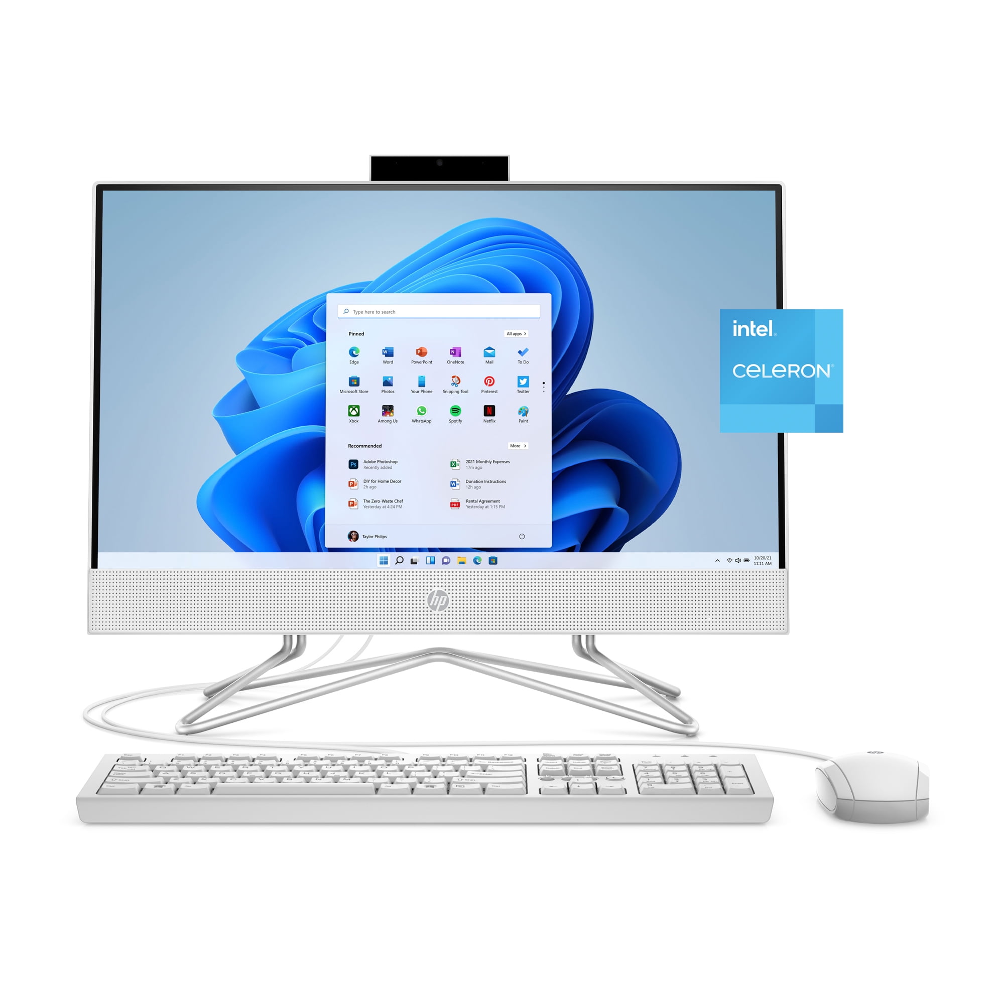 HP All-in-One Desktop 22", Intel Celeron G5900T, 4GB RAM, 256GB SSD, White,  Windows 11 Home, 22-df0003w