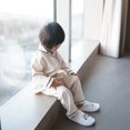 thumbnail image 3 of Conjuntos de pijamas sueltos sencillos para bebé, ropa de dormir de manga larga de algodón liso para niño y niña de 0 a 5 años, trajes de 2 piezas, primavera y otoño, 3 of 4