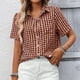 thumbnail image 4 of Tejiojio Women's Gingham Button-Down Shirt Short Sleeve Collared Casual Summer Blouse, 4 of 8