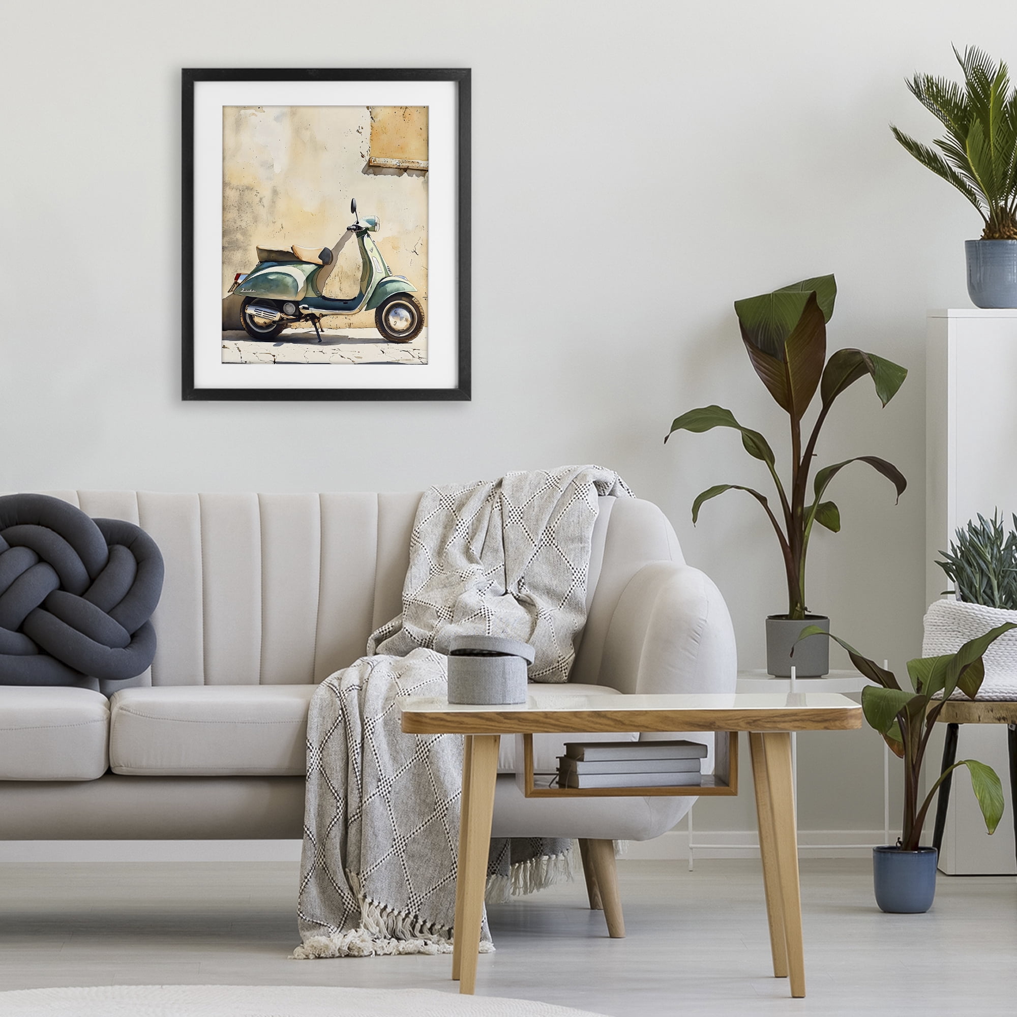 Stupell Industries Vintage Scooter on Italian Street Black Framed Print Under Glass, design by LSR Design Studio