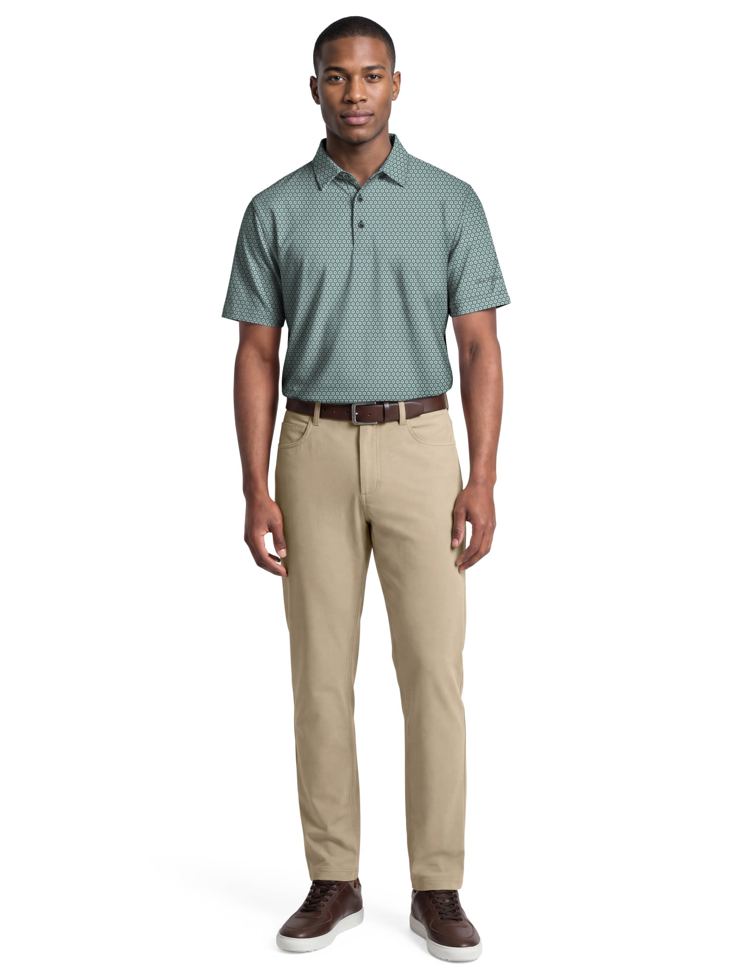 Ben Hogan Performance Men's & Big Men's Flower Geo Print Short Sleeve Golf Polo Shirt, Sizes S-4XLT