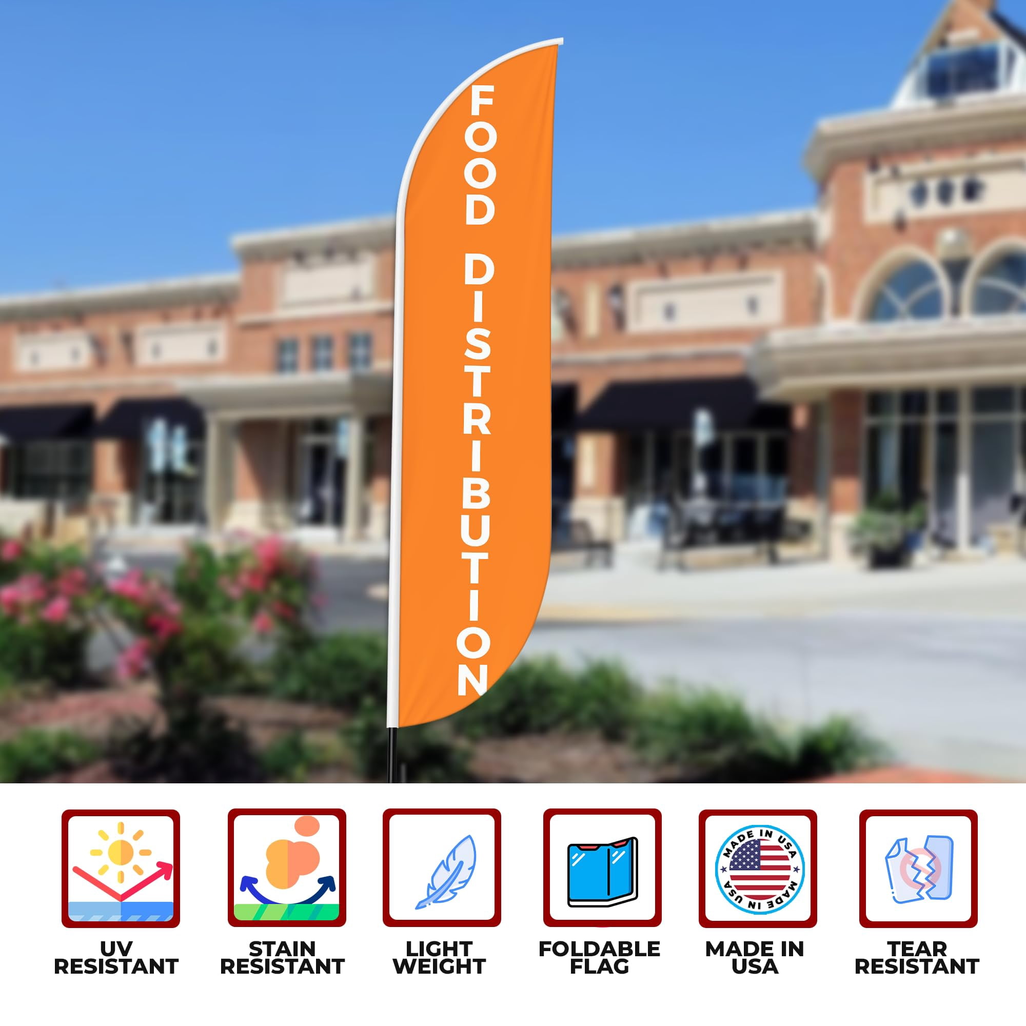Food Distribution Sign feather flag for Outdoor by Mavis Printing | 11.5 FT Long Polyester Outdoor Banner Flag for Easy Hang | HD Print Swooper I Flag Only to Celebrate Food Distribution I Flag Only