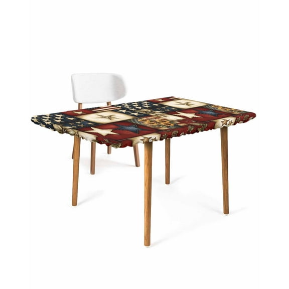 American Flag Rectangle Tablecloth, Waterproof Elastic Fitted Table Covers for 5 Foot Tables, 30x60inch Decorative Tablecloths for Picnic, Camping, Outdoor, Texas Star Farmhouse Sunflowers Blue Red