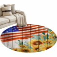 thumbnail image 2 of Independence Day Sunflower Washable Round Area Rug 3 ft, Patriotic Red Blue Star Yellow Flower, Soft Non Slip Rugs Stain Repellent Indoor Felt Carpet for Living Dining Room Bedroom Home Office, 2 of 9