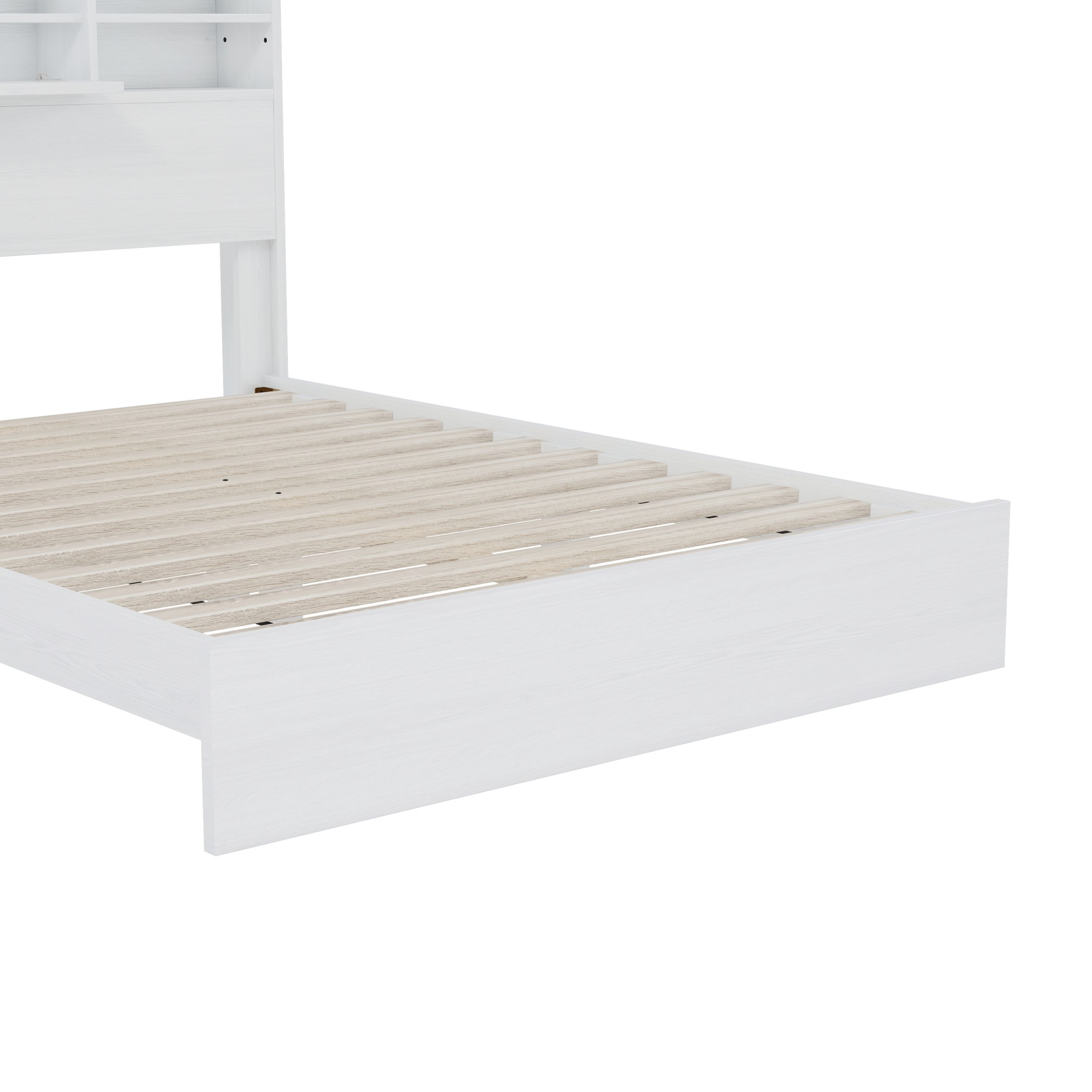 4-Pieces Queen Size Bedroom Set, Vintage Platform Bed Frame with Storage Headboard, USB Charging Port & 1x Dresser Cabinet 5 Drawers & 2 x Nightstands, No Box Spring Needed, White