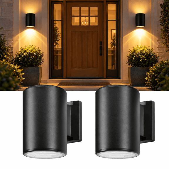 Solar Wall Lights Outdoor 2 Pack, Modern Up and Down Solar Wall Sconce, Dusk to Dawn Warm White LED, IP44 Waterproof Exterior Wall Lights for Porch, Fence, Patio, Garage and Garden