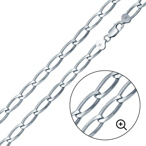 Platinum Plated 925 Sterling Silver Long Curb Six Sided Diamond-Cut Chain Italy 22" Jewelry Female